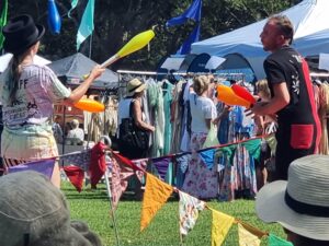 Jugglers perform at a free community event. Community events are incredibly important to Roundabout Circus. By supporting our paid activities and workshops you empower us to spread the message of social circus throughout the Central Coast of NSW