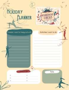 This is our Roundabout Circus Holiday Planner. Get in touch if you'd like a copy to print