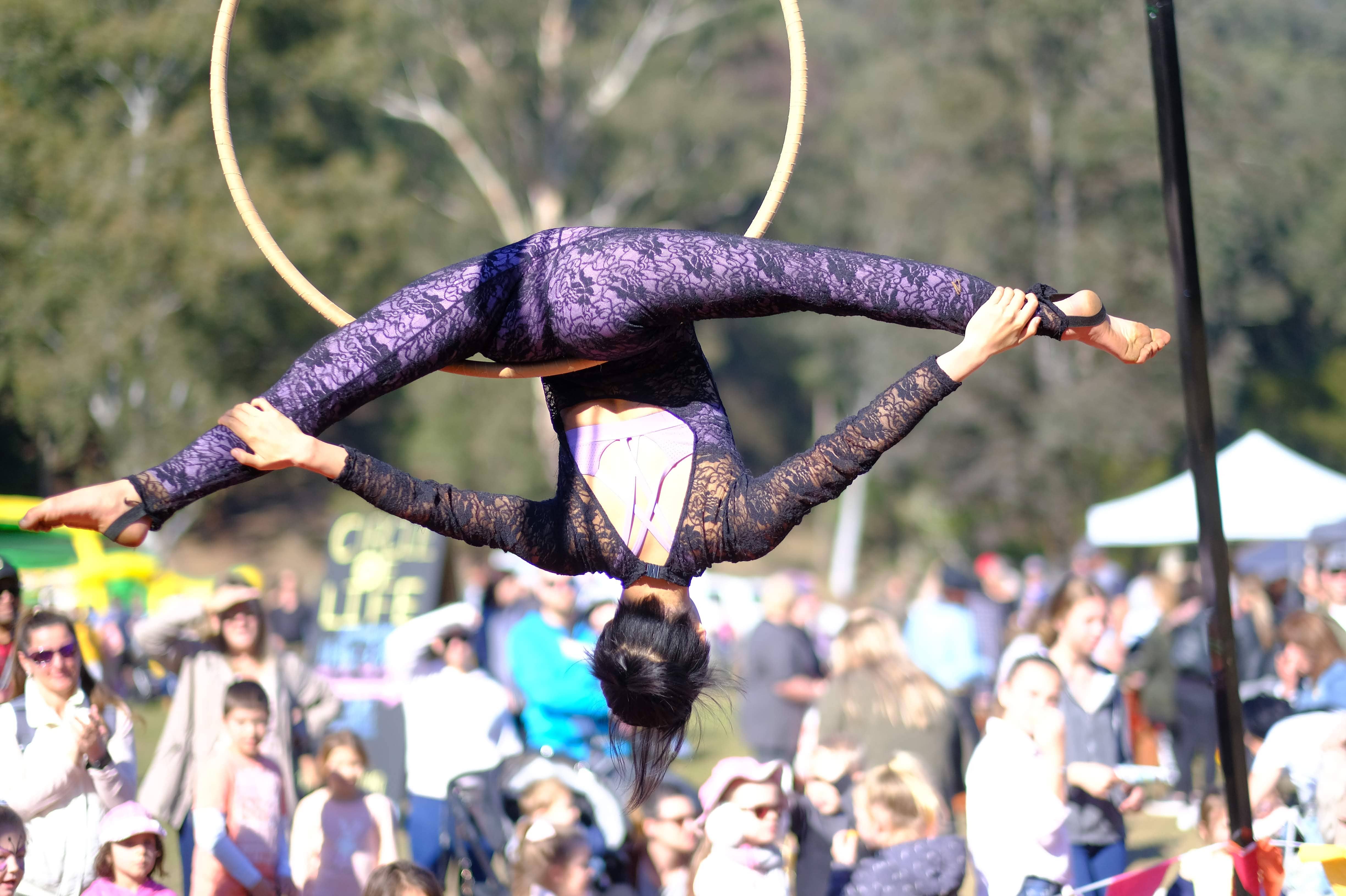 outdoor aerial performances on Silks and trapeze Central Coast