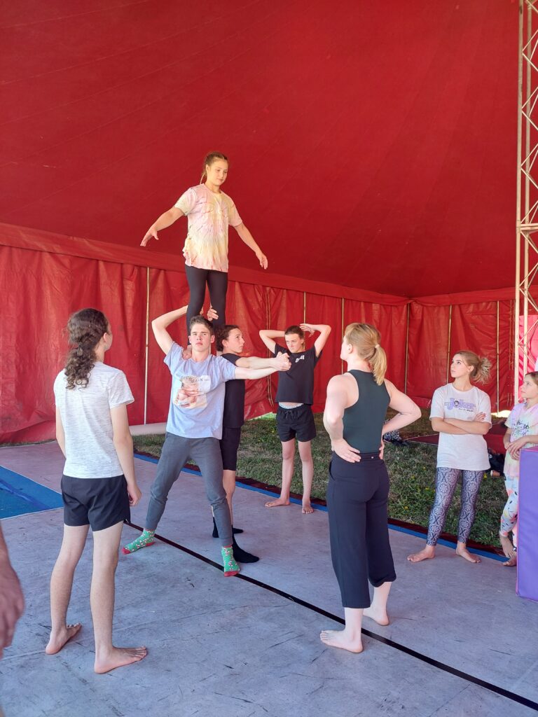 Students at Canberra Circus Festival preparing for 3 highs