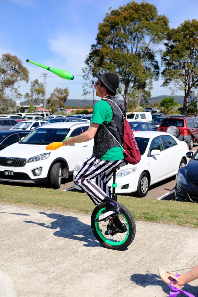 Unicycling and juggling active fest here we come