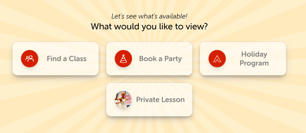 a preview of the booking page showing 4 buttons including 'holiday program